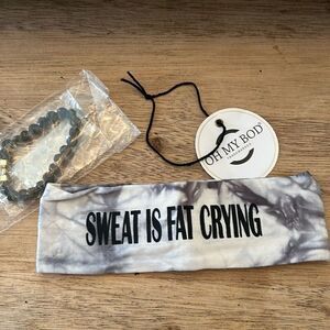 Fitness bundle "sweat is fat crying" grey tie-dye headband and stretch lava barb